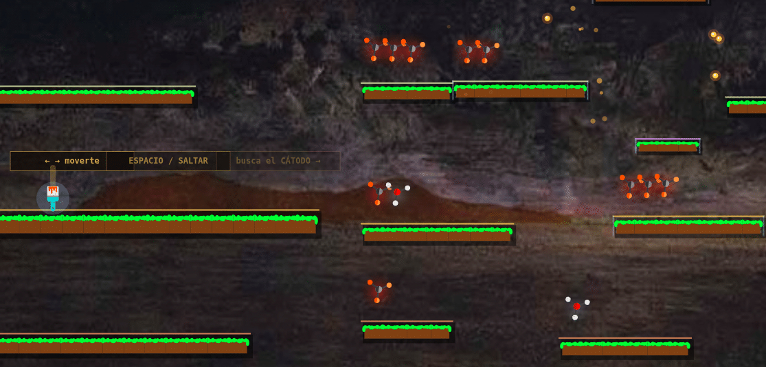 CRUJERA gameplay: the brush, the platforms and the copper molecules