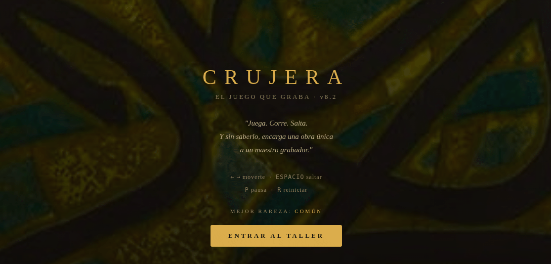 Start screen of CRUJERA, the game that etches