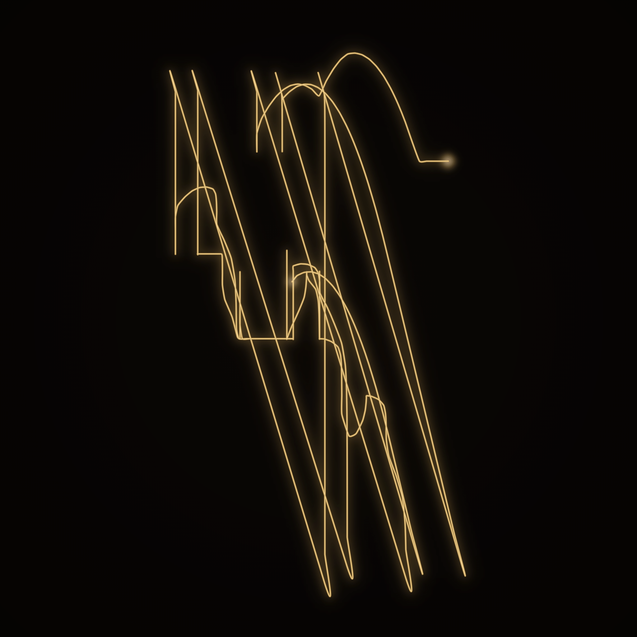 PNG generated by a CRUJERA playthrough: golden strokes on a black background